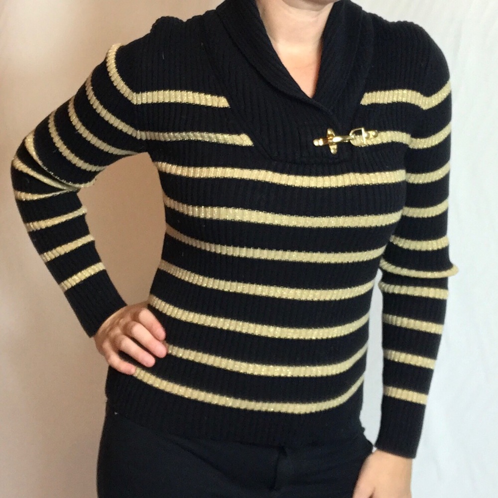 Ralph Lauren black sweater with gold stripes
